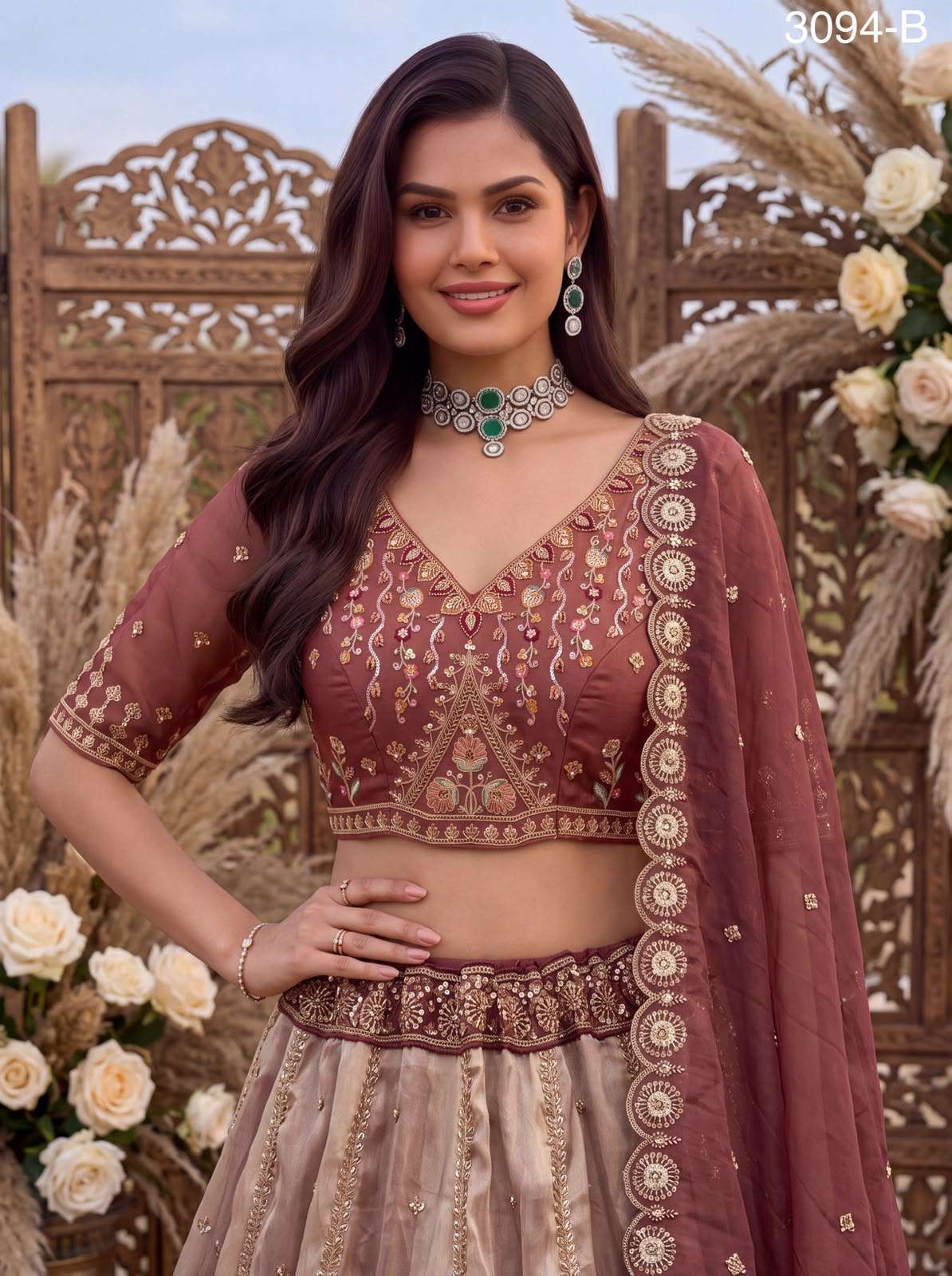 Art Of beautiful Work in Shaded Color Designer Chandnia Silk fabric Lehenga Choli Wholesale in surat 3094